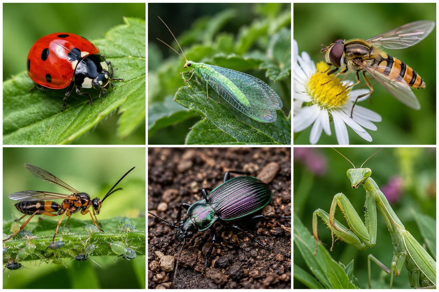 ladybug and beneficial insects in an organic garden