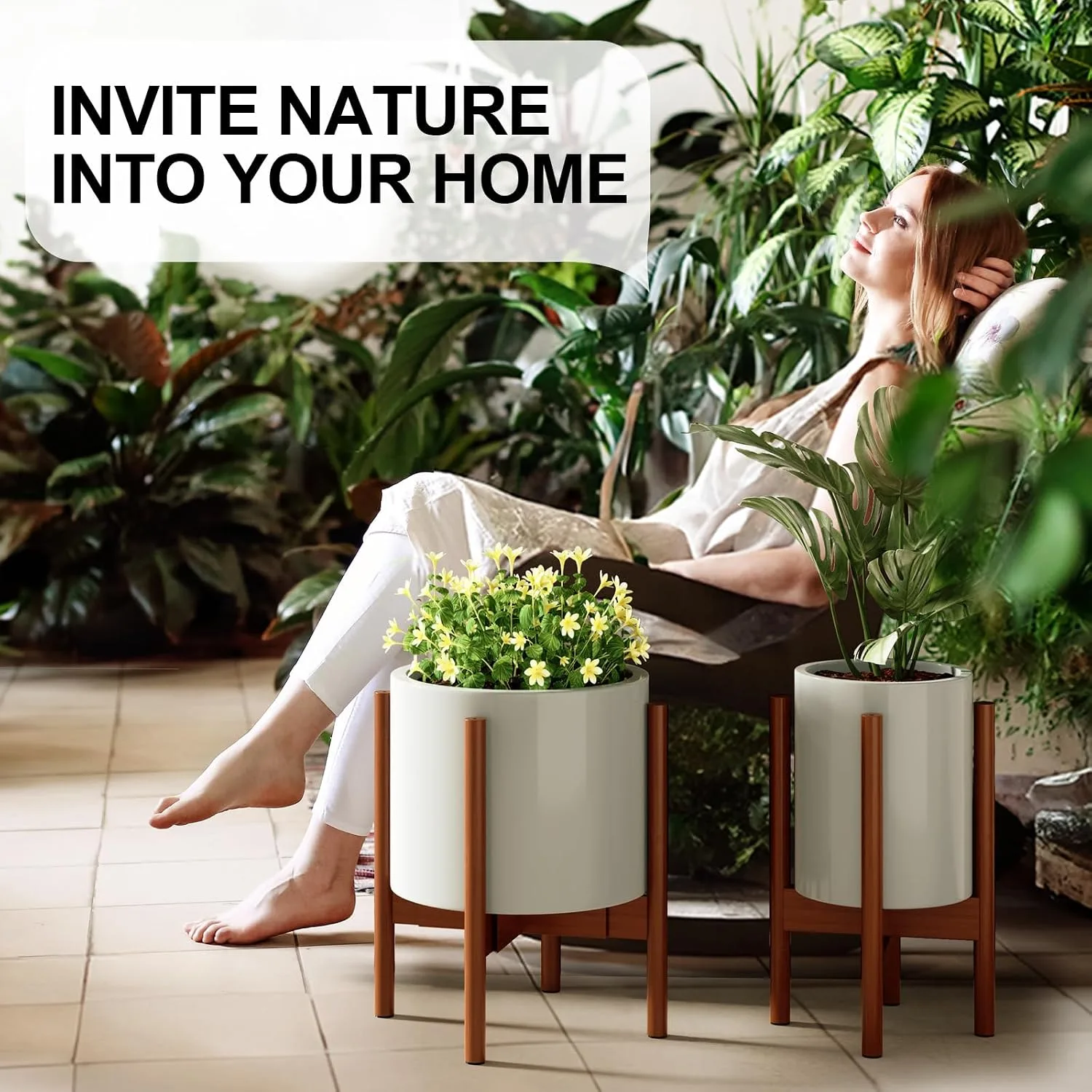 bamboo plant stand for Christmas cactus indoors