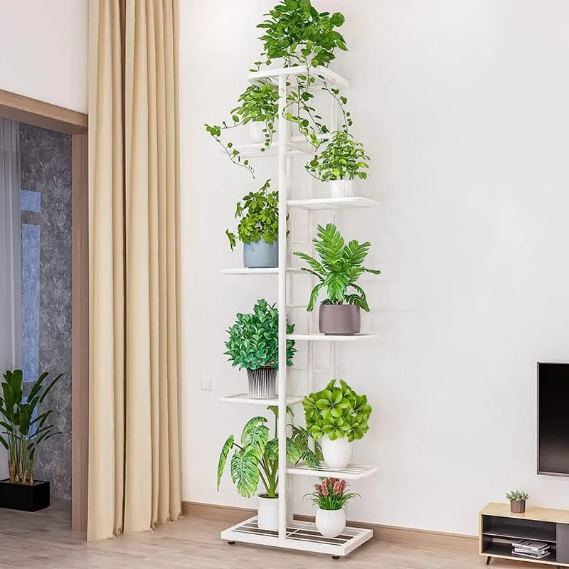 eight-tier metal plant stand for an indoor houseplant collection