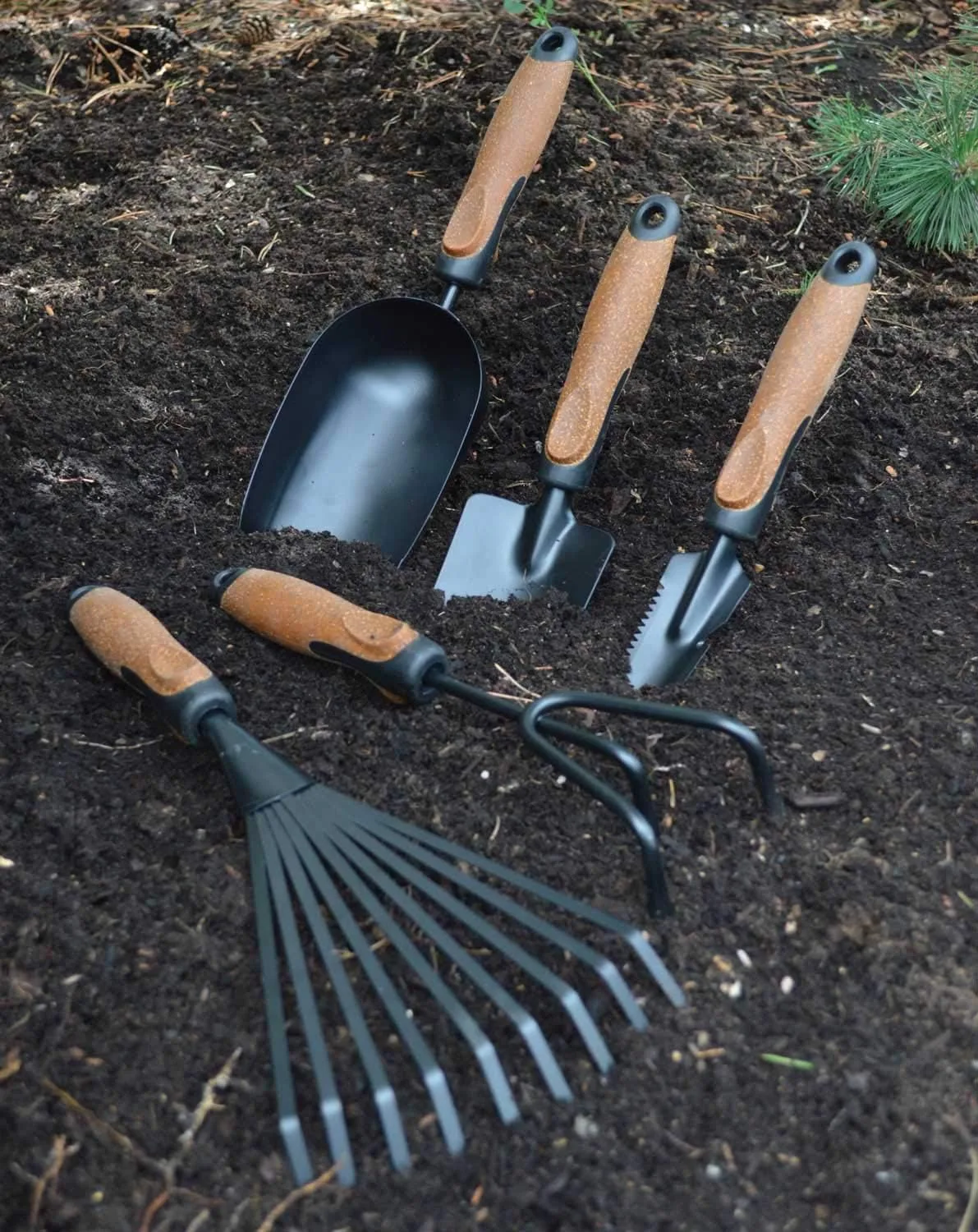 Olmsted Forge garden hand tool set for fall rose garden cleanup