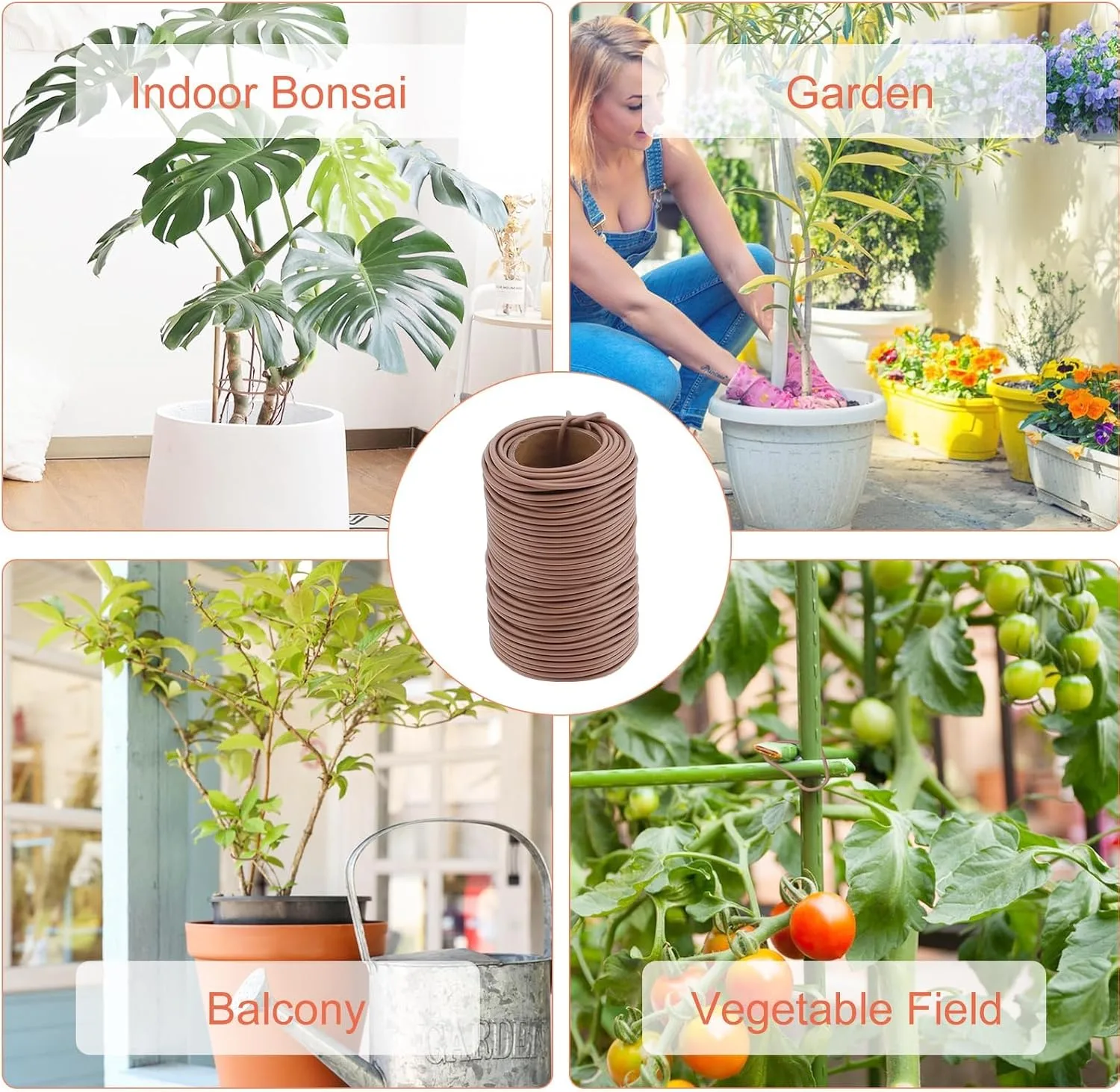 Brown soft reusable garden plant tie for securing climbing plants and stems